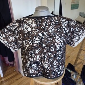 Sold Soft Wool Made In France Black and Brown Patterned Top Medium
